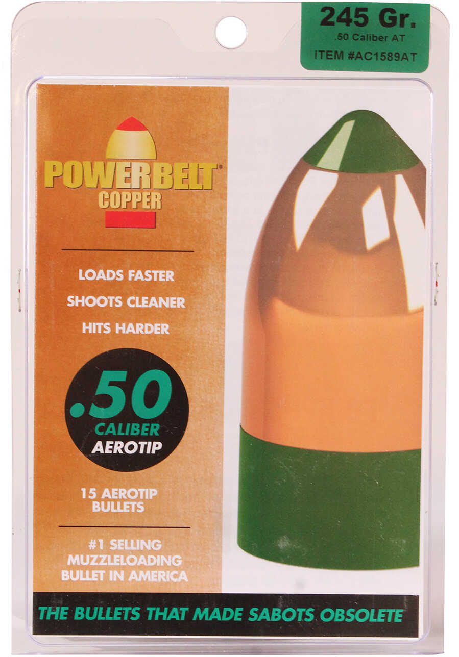 Powerbelt AeroTip Copper-Plated Muzzleloader Bullets .50 Cal 245 Gr Aero-Tip 15/ct