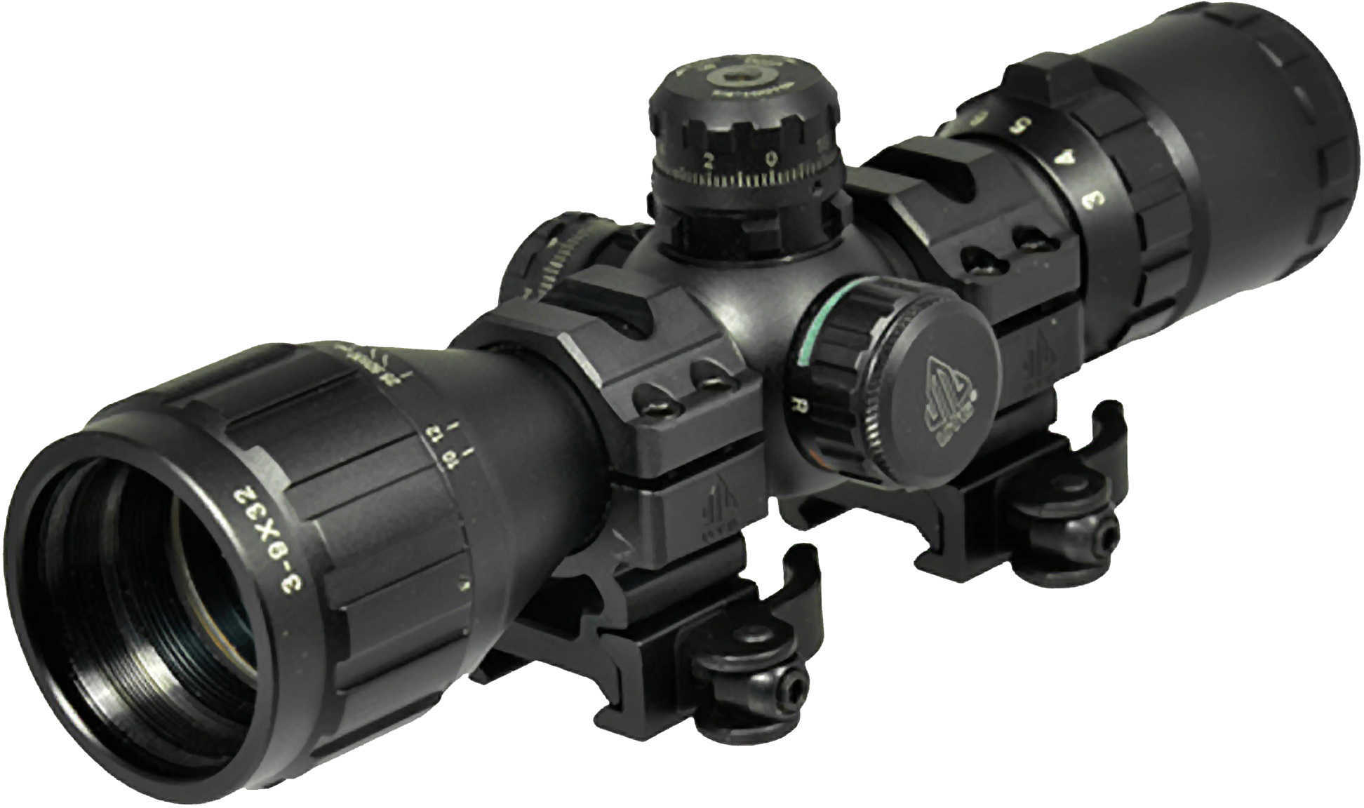 UTG SCPM392AOLW BugBuster 3-9x 32mm Obj 37.70-14.00 ft @ 100 yds FOV 1" Tube Black Finish Illuminated Red/Green Mil-Dot