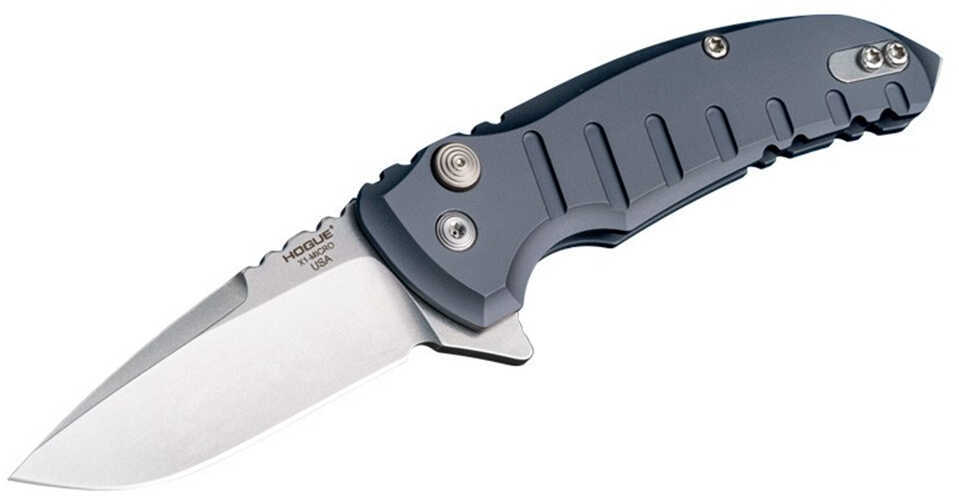 Hogue Grips X1-Microflip Folding Knife Tumbled Plain Drop Point Blade 2.75" Aluminum / Grey 24172