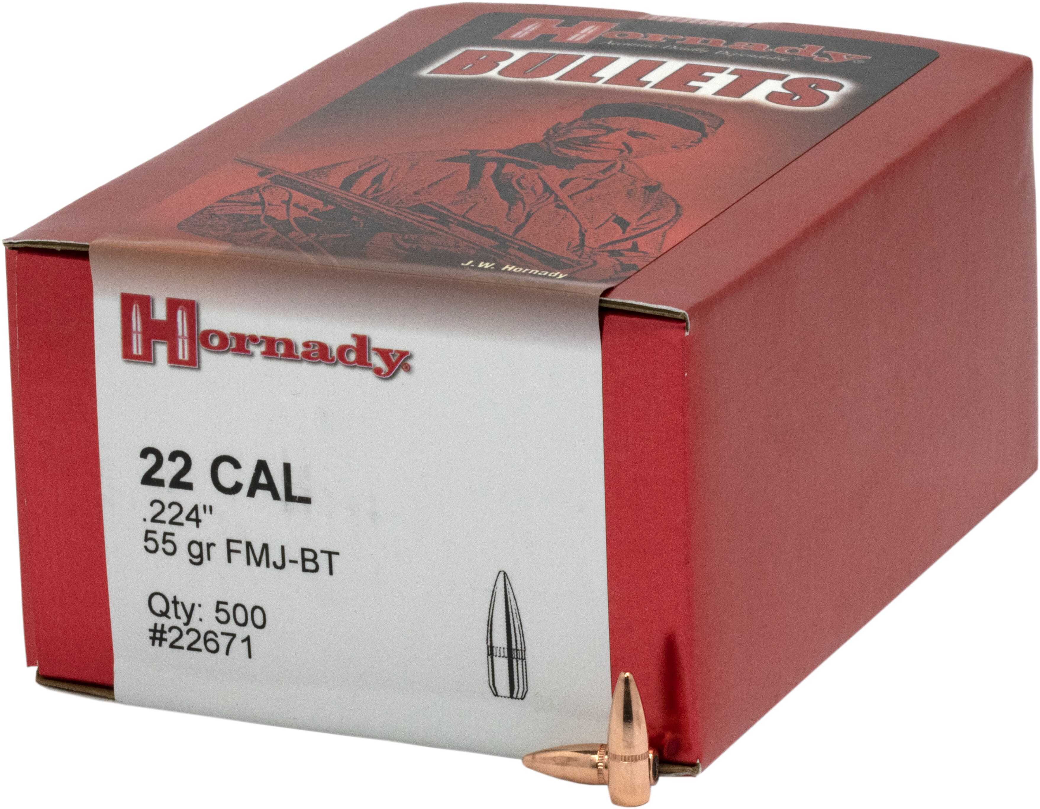 Hornady Bullet 22 Caliber .224 55 Grain FMJ-BT W/C 500/Bx
