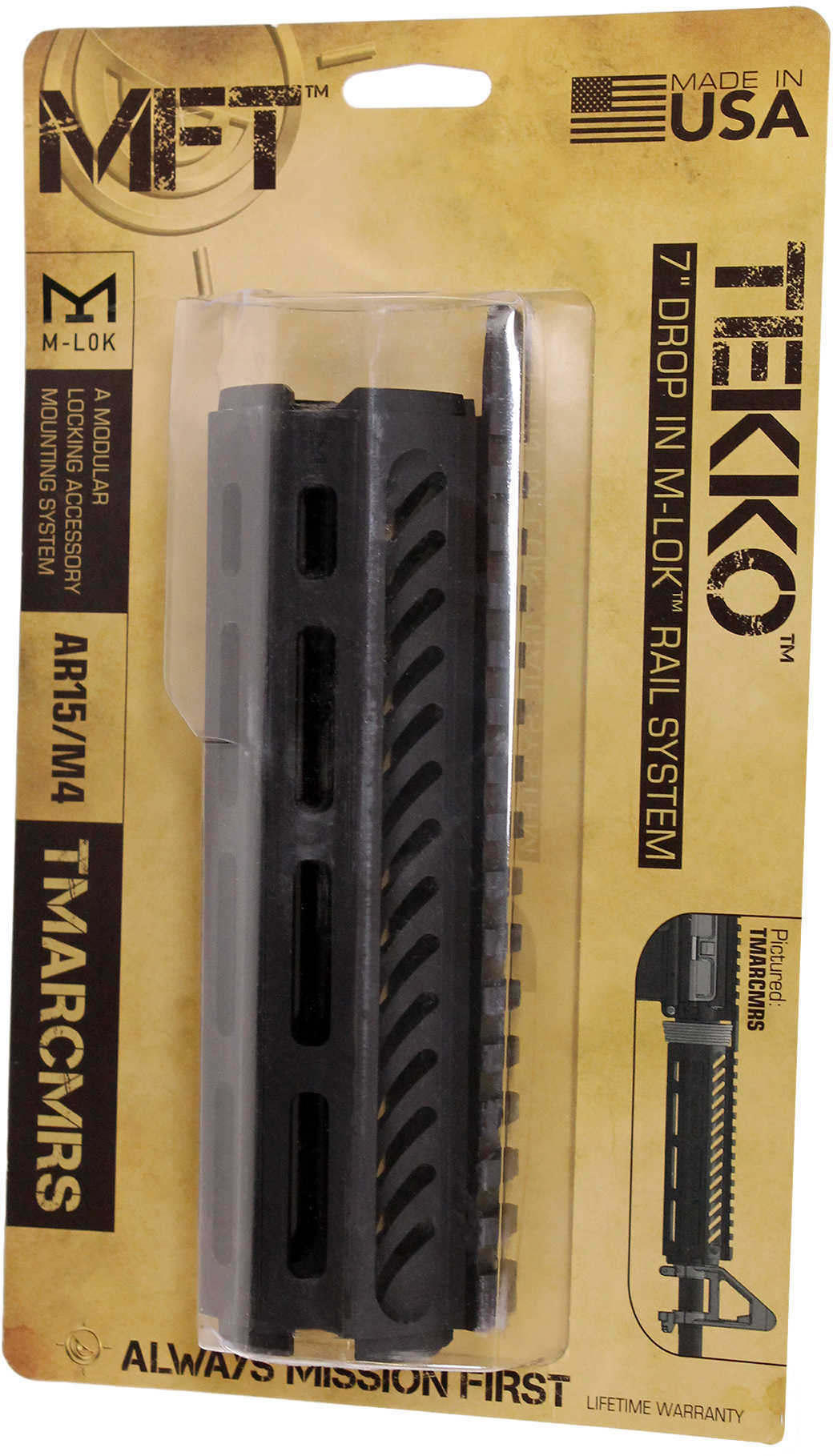 Mission First Tactical TMARCMRS Tekko AR Carbine M-Lok Rail System 7" 6061 Aluminum Black Hard Coat Anodized