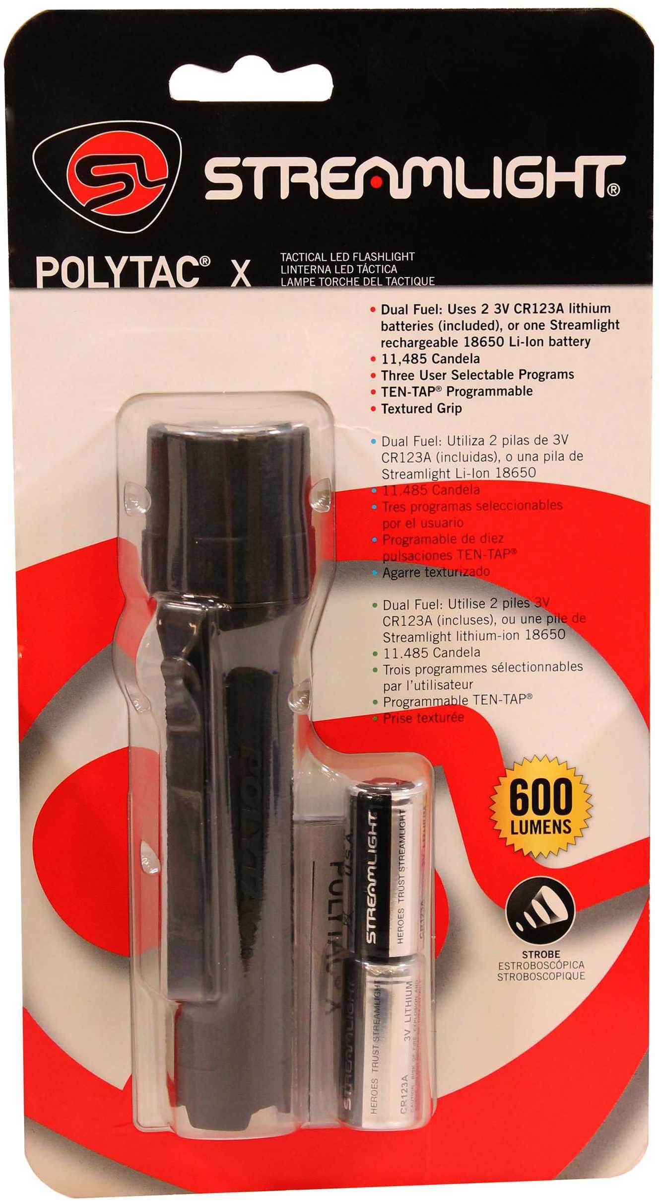 Streamlight 88600 PolyTac X Flashlight 600 Lumens CR123A Lithium (2) Black