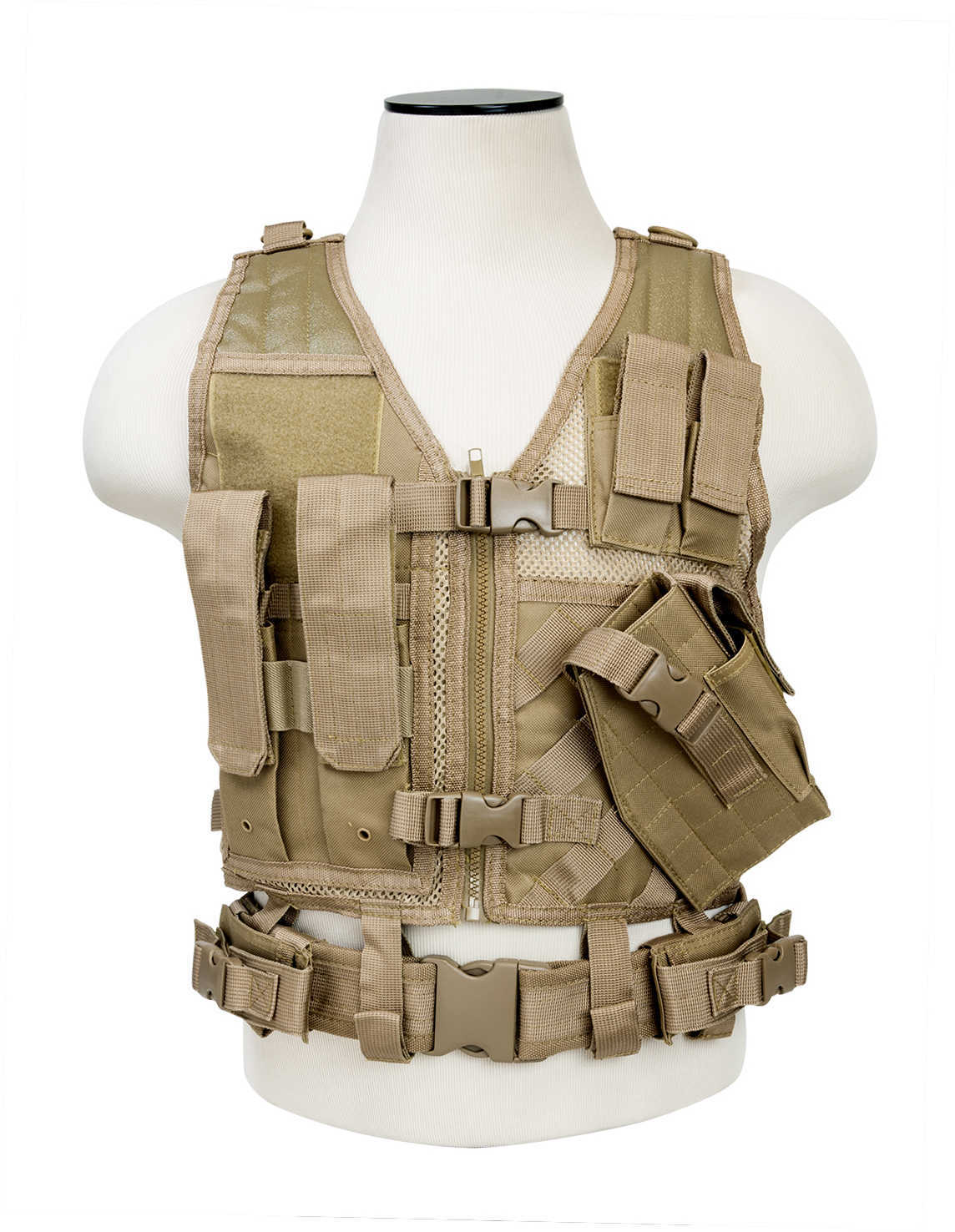 NCSTAR Tactical Vest Nylon Tan Size XS- Small Fully Adjustable PALS Webbing Pistol Mag Pouches Rifle Include