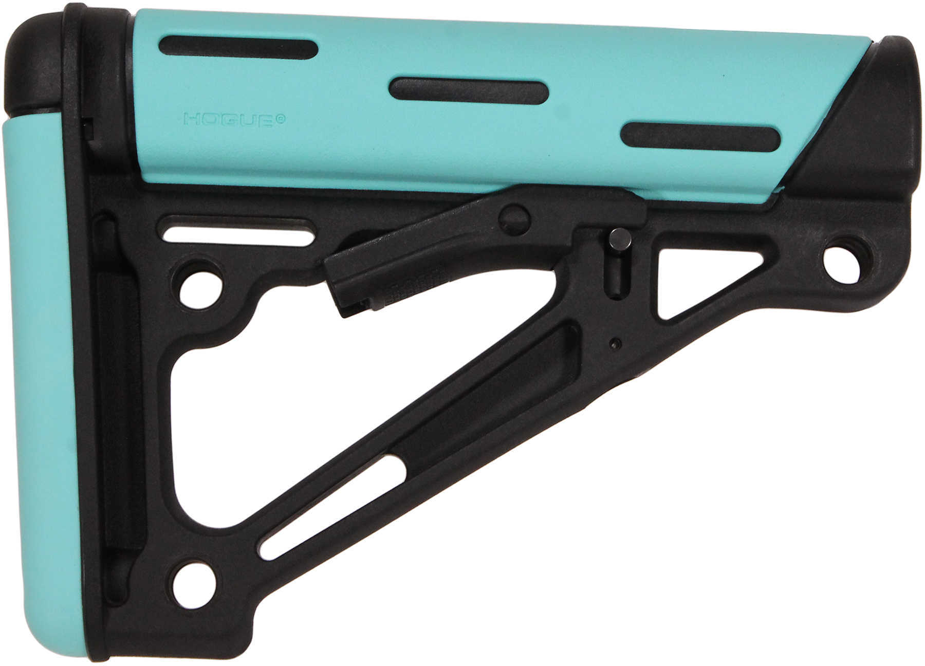 Hogue 13440 OverMolded Collapsible Buttstock AR-15 Mil-Spec Rubber Black/Aqua