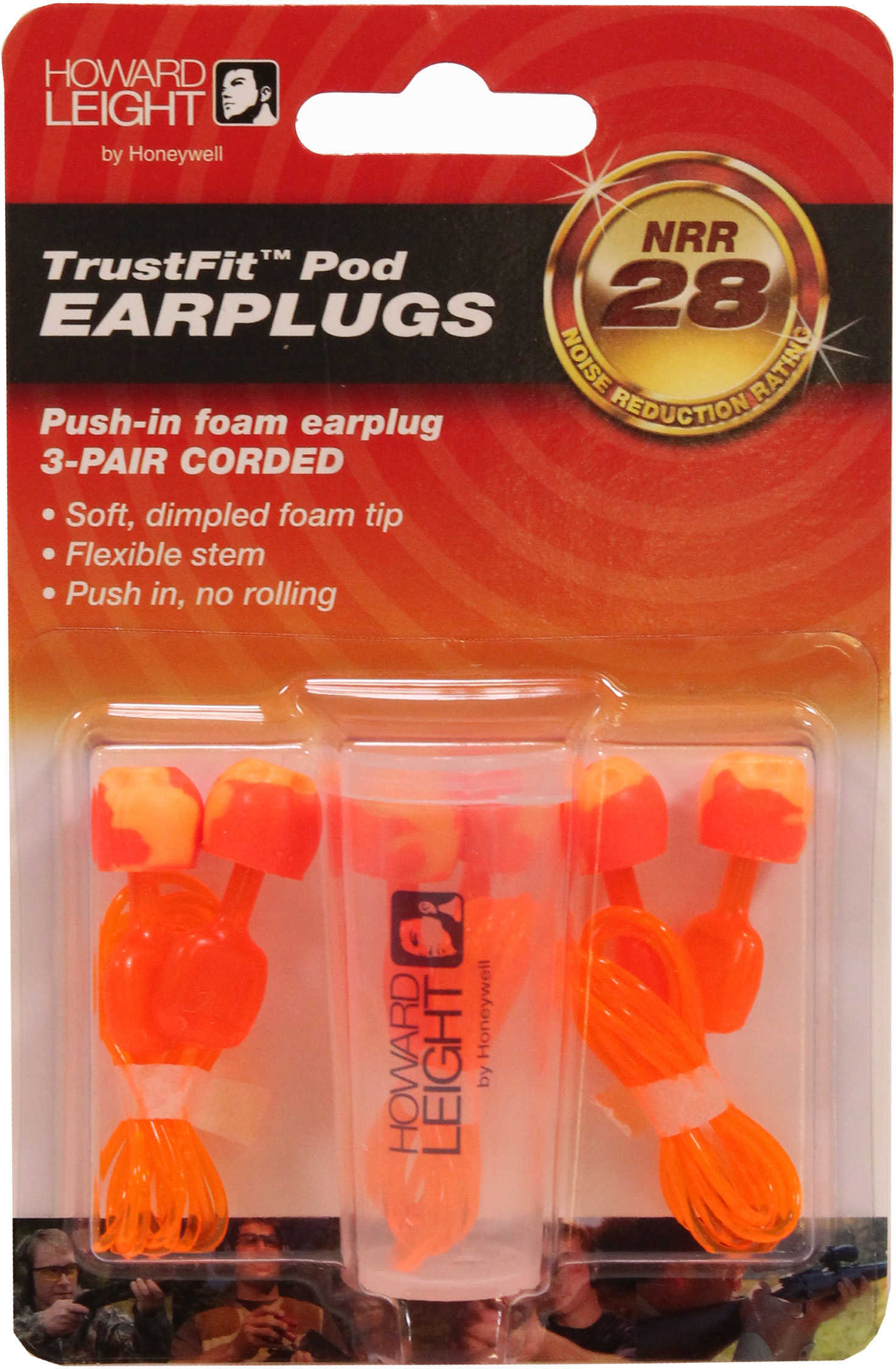 Howard Leight R02237 TrustFit Pod Corded Earplugs 28 Db Orange/Yellow 3 Pair