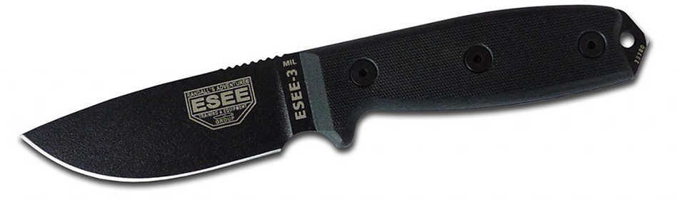 ESEE-3MIL-P-BLK  Fixed 3.88 in Blade Black G-10 Handle