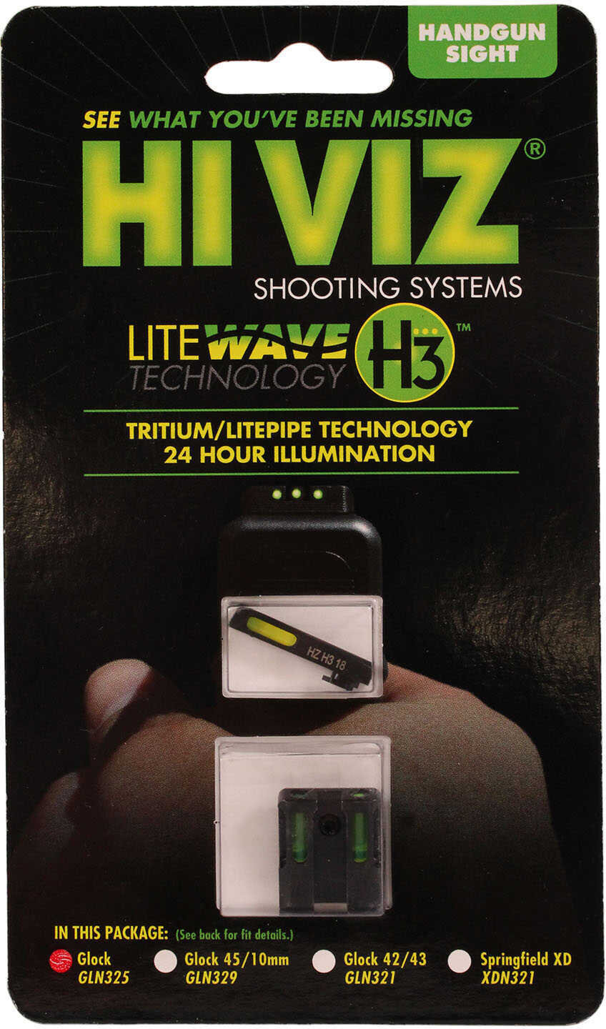 Hiviz GLN325 LiteWave H3 Fits Glock 9/40/357 (Not 42/43) Tritium/Fiber Optic Green Black