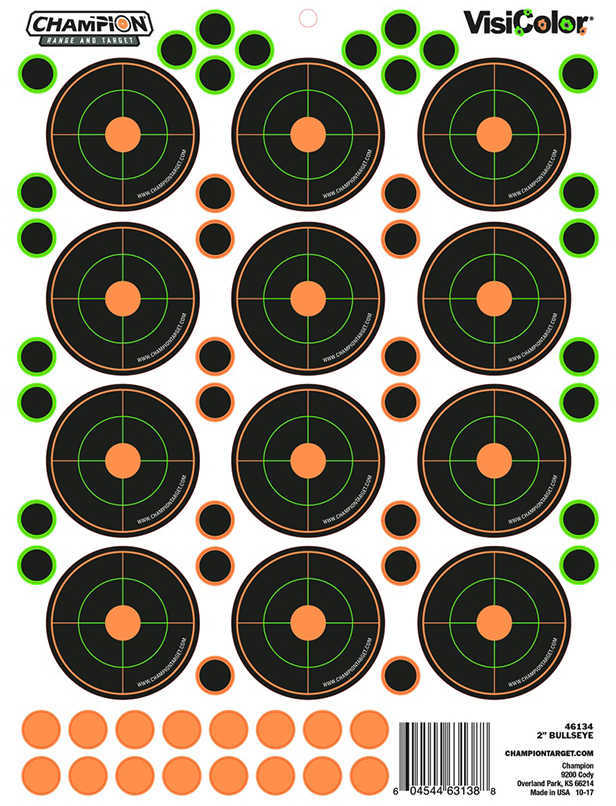 Champion Targets 46134 VisiColor Self-Adhesive Paper 2" Bullseye Orange/Black 5 Pack
