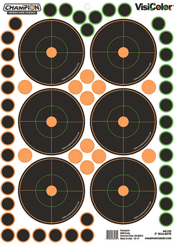 Champion Targets 46135 VisiColor Self-Adhesive Paper 3" Bullseye Orange/Black 5 Pack