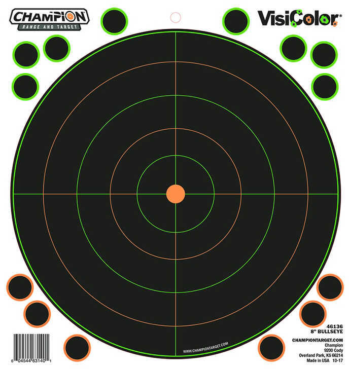 Champion Targets 46136 VisiColor Self-Adhesive Paper 8" Bullseye Orange/Black 5 Pack