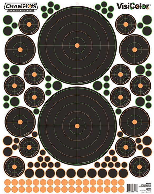 Champion Targets 46137 VisiColor Variety Pack Self-Adhesive Paper Bullseye Orange/Black 5