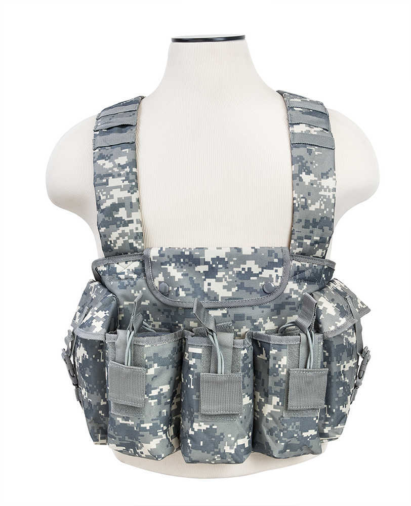 NCSTAR AK Chest Rig Digital Camo Holds (6) AK Magazines Nylon Also includes One Belly Pouch for Additional Equipment and