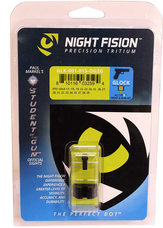 Night Fision GLK001015OGZ Sight Set Accur8 Front/Square Rear for Glock 17/17L/19/22-28/31-35/37-39 Green Tritium w