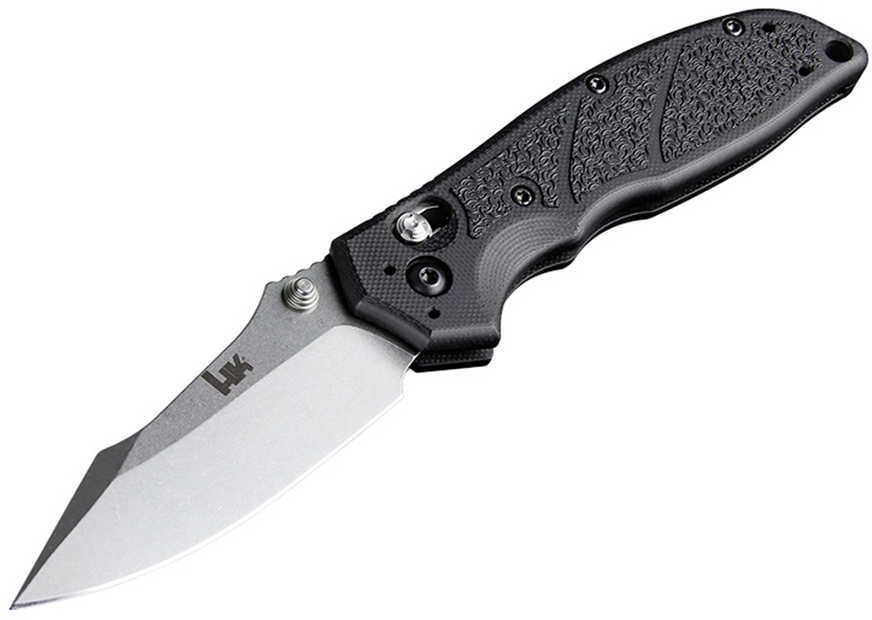Hogue HK Exemplar Folding Knife 154-CM Plain Edge Clip Point Blade 3.25" Stone Tumbled Finish Black G10 Frame with