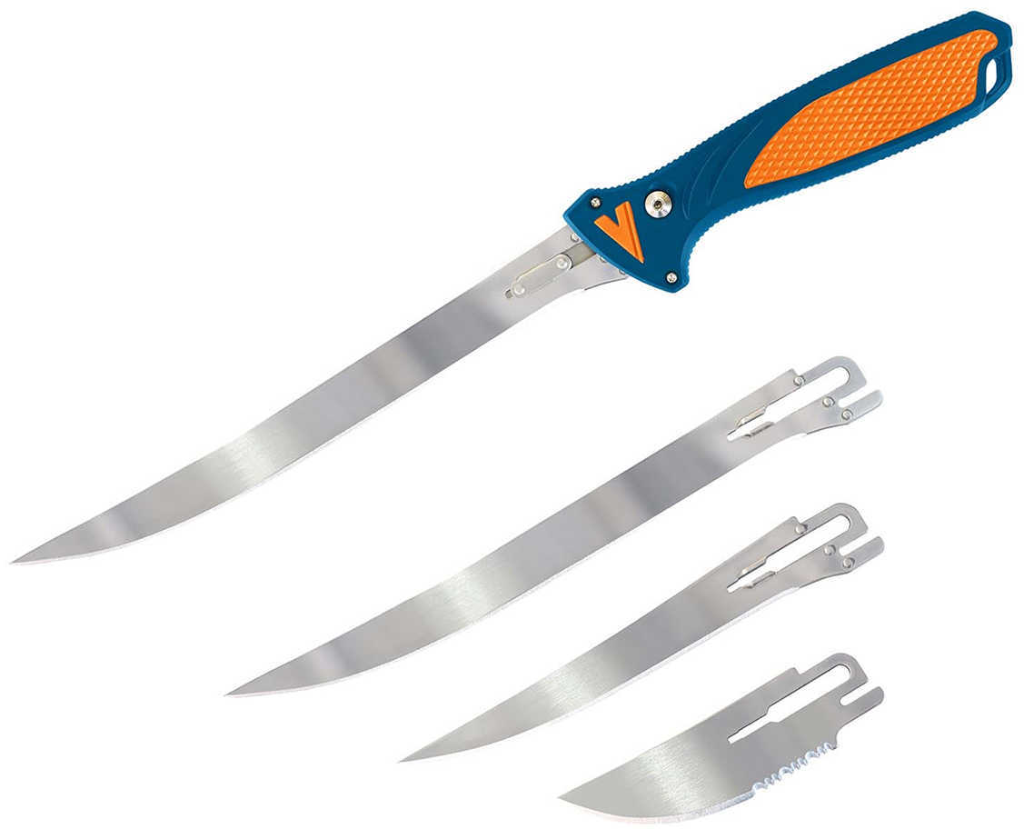 Havalon Talon Fish Interchangeable Fixed Blades 7" Fillet 5" 3.5" Semi-Serrated Blue Handle with Orange Rubber