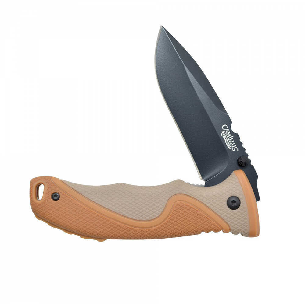 Camillius Inflame Folding Knife Plain Edge Brown and Tan ABS Grip Matte Finish Black Blade 3.25" Blade 7.5" Overall Leng