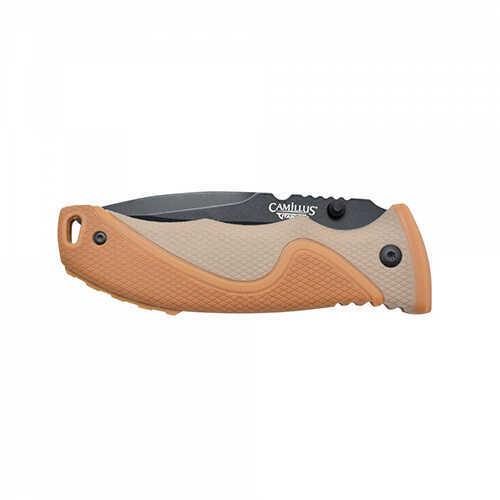 Camillius Inflame Folding Knife Plain Edge Brown and Tan ABS Grip Matte Finish Black Blade 3.25" Blade 7.5" Overall Leng
