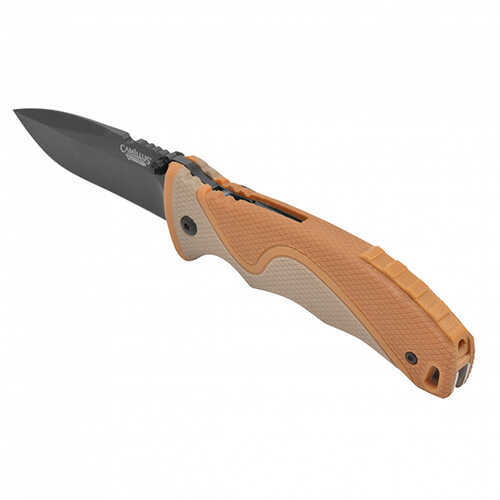 Camillius Inflame Folding Knife Plain Edge Brown and Tan ABS Grip Matte Finish Black Blade 3.25" Blade 7.5" Overall Leng