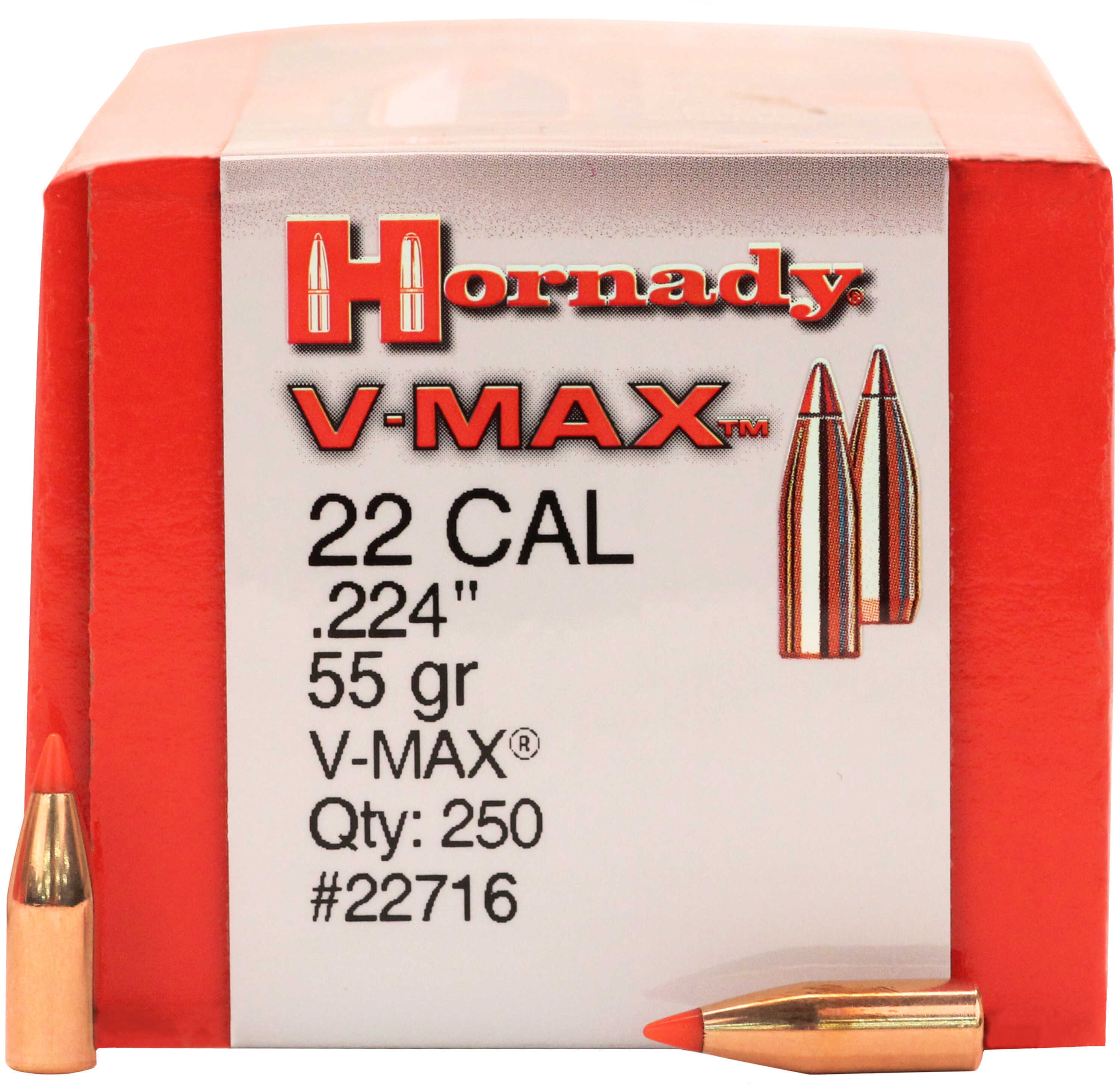 Hornady 22 Caliber .224 Diameter 55 Grain V-Max 250 Count