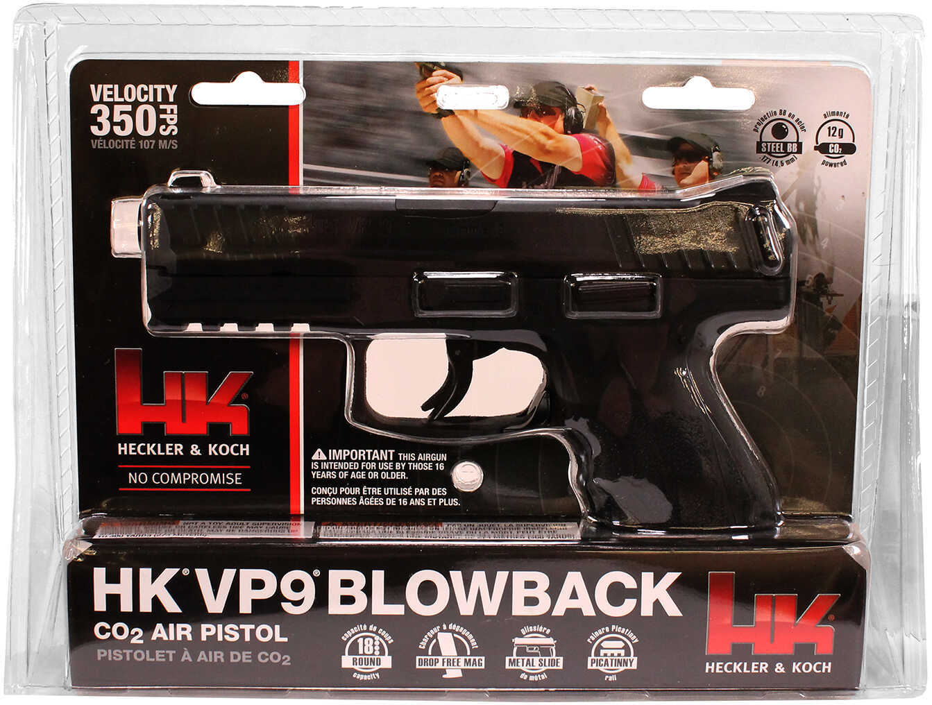 RWS/Umarex Heckler & Koch VP9 Air Pistol 177 BB 350 Feet Per Second Black Finish BLOWBACK Action 18Rd 2252308