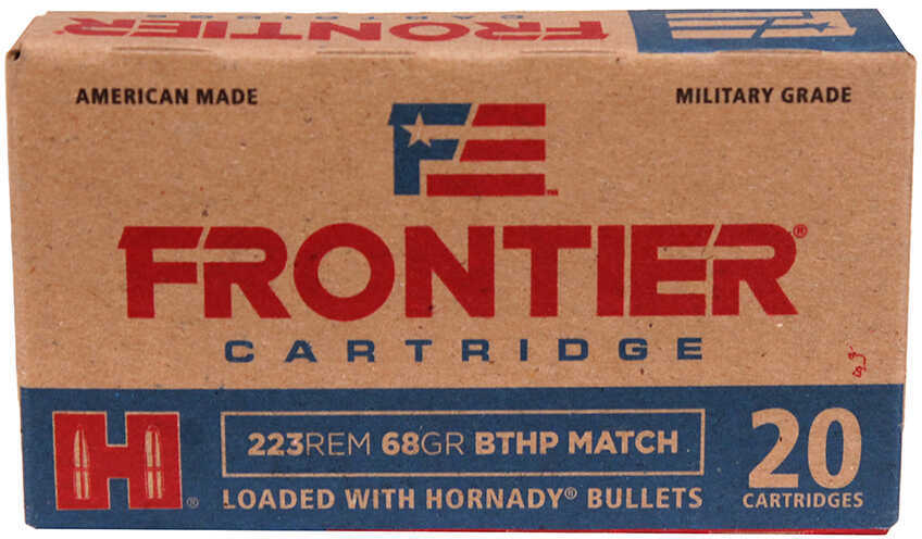 Hornady 223 Remington Frontier Ammo Military Grade 68 gr Boat Tail Hollow Point Match Per 20 Rounds Md: FR160
