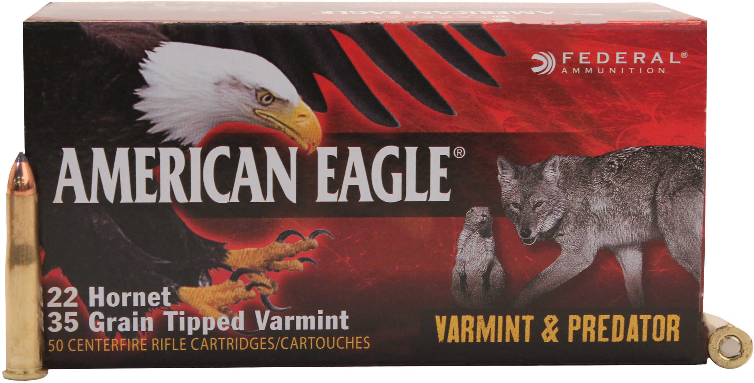 Federal American Eagle Varmint & Predator Rifle Ammunition .22 Hornet 35 Gr Vtip 3000 Fps 50/ct