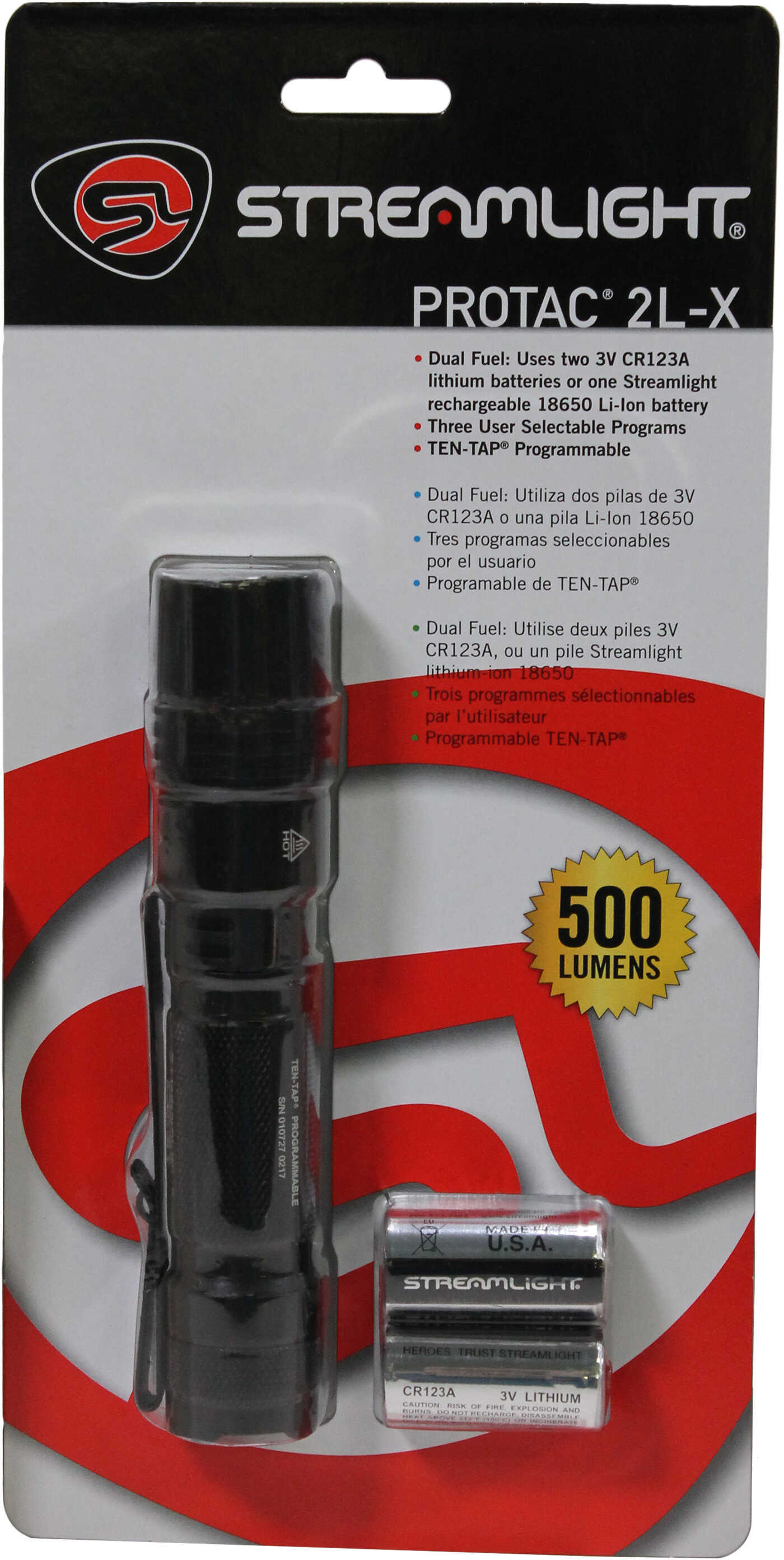 StreamLight ProTac 2L-X High Performance Tactical Light -  Dual Fuel Includes 2 Cr123A Lithium Batteries & Holster Clam