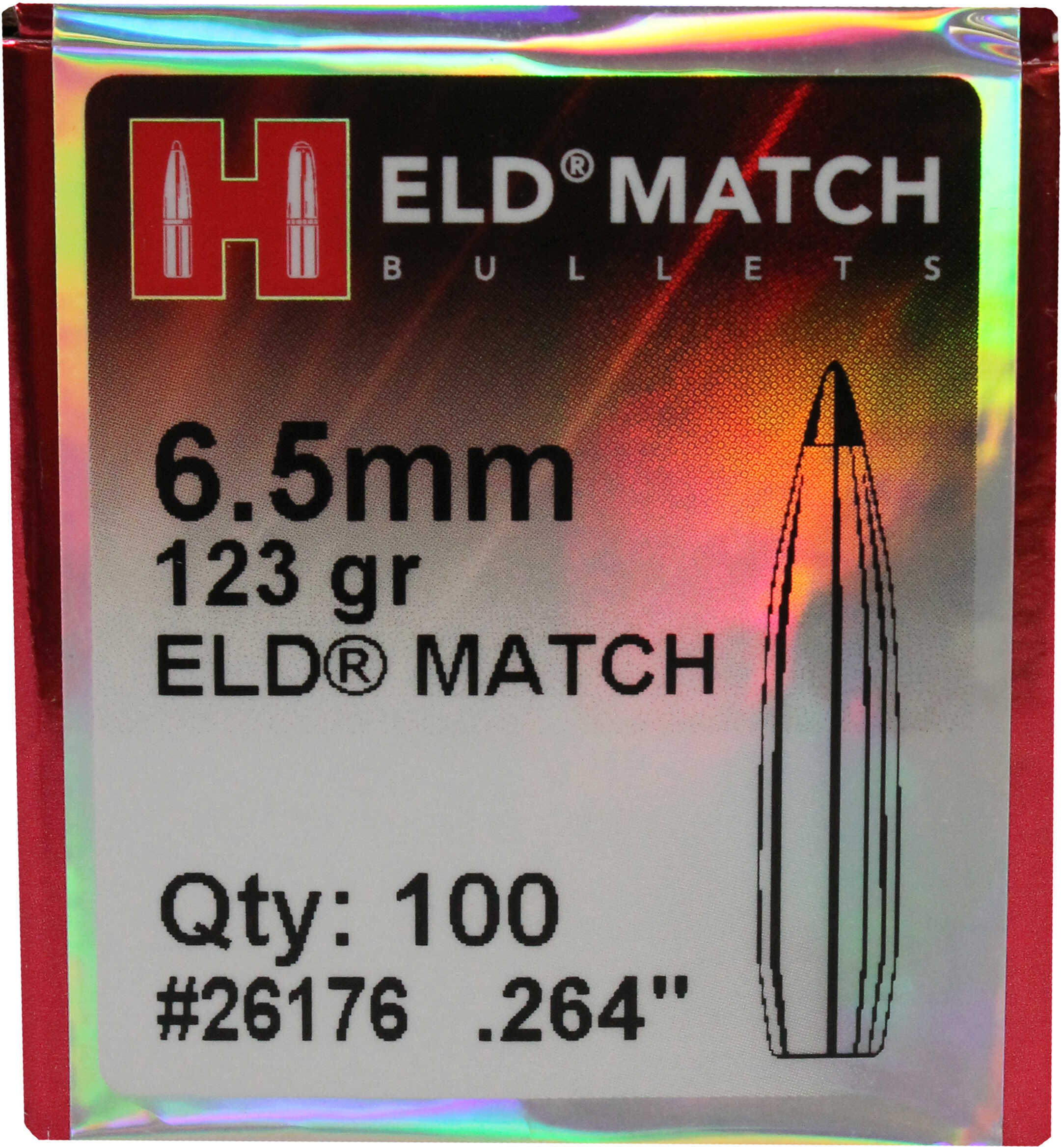 Hornady Component Bullets 6.5mm Caliber .264 Diameter 123 Grain ELD Match, 100 Per Box Md: 26176