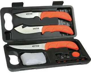 Outdoor Edge Wildlite Game Processing Kit Fixed Blade Knife Set Plain 420J2 Stainless Steel Orange Handle Includes