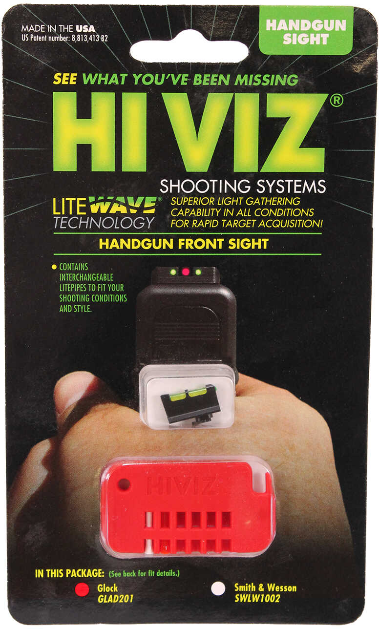 Hi-Viz Target Front Sight For Glock Except 42/43/MOS Includes Green Red and White LitePipes GLAD201