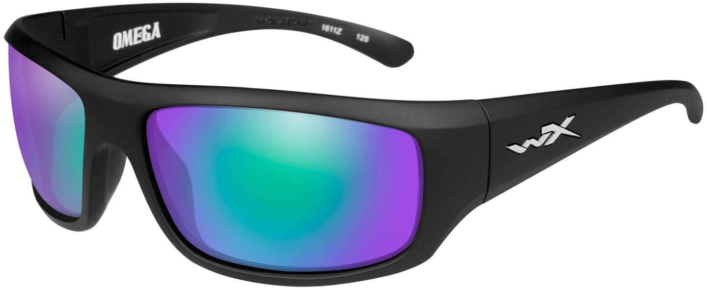 Wiley X Omega Polarized Sunglasses - Emerald Mirror Lens - Matte Black Frame