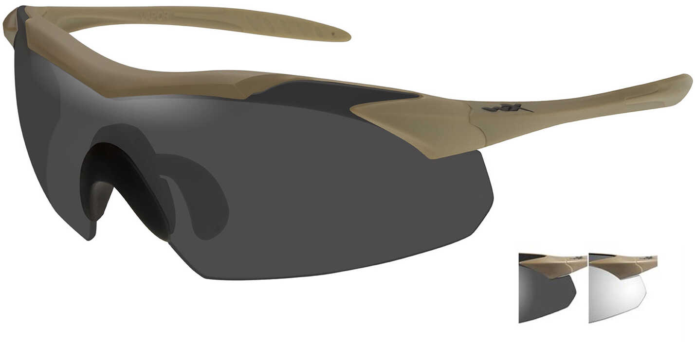 Wiley X Vapor Sunglasses - Smoke Grey/Clear Lens - Tan Frame