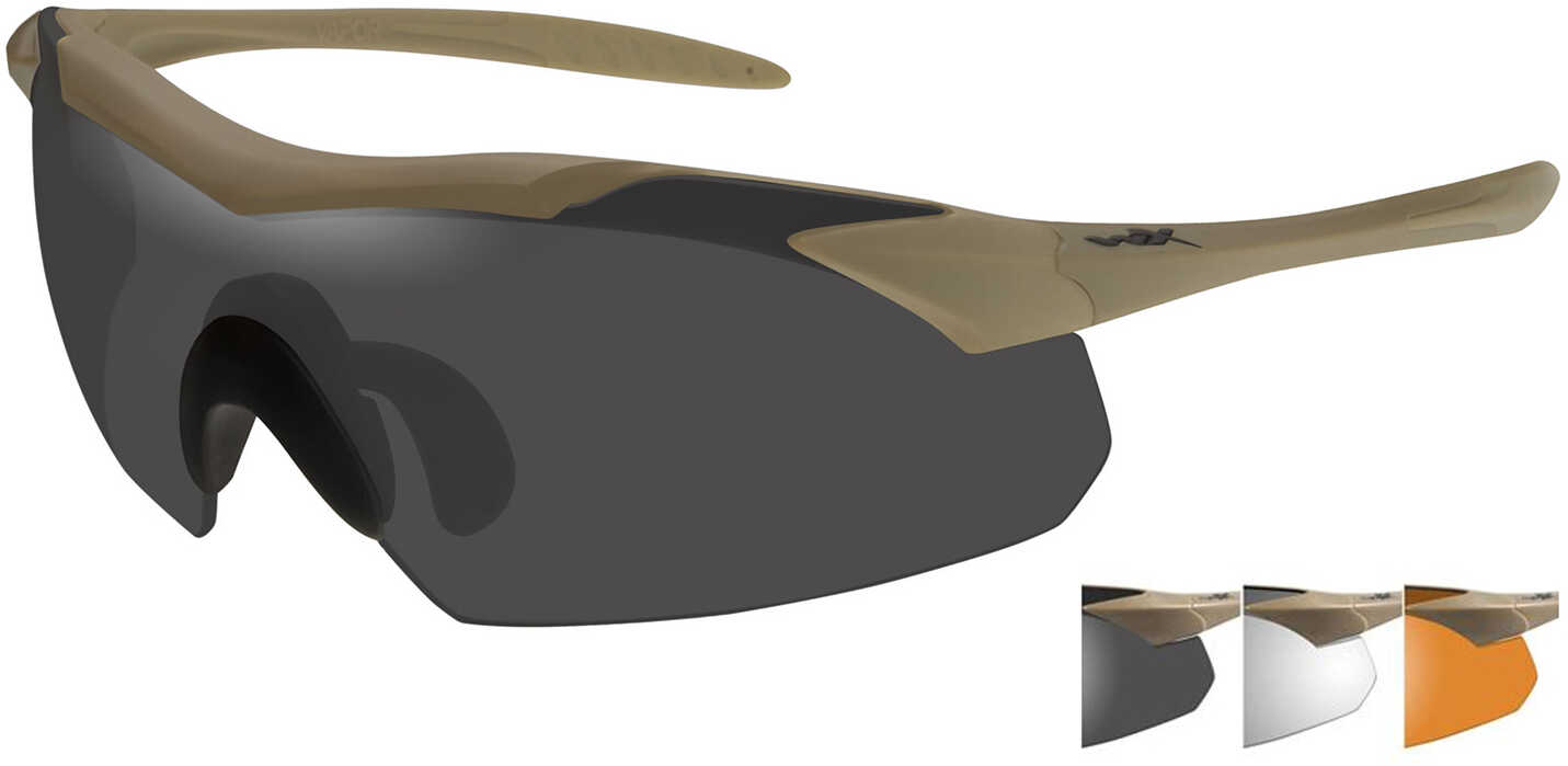 Wiley X Vapor Sunglasses - Smoke Grey/Clear/Rust Lens - Tan Frame