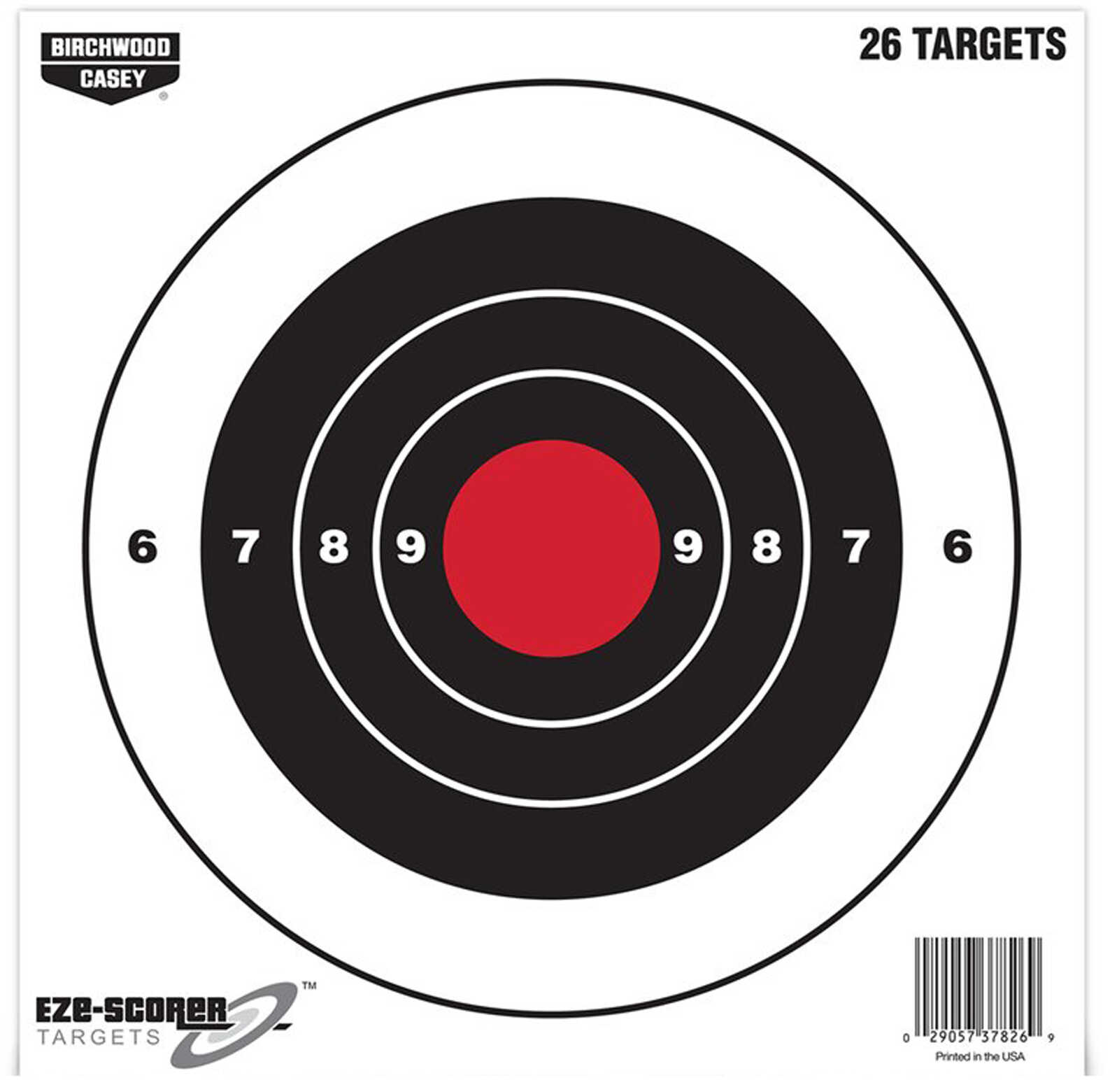Birchwood Casey 37826 EZE-Scorer Bull's-Eye Paper 8" X 8" Bullseye Black/Red/White 26 Pack
