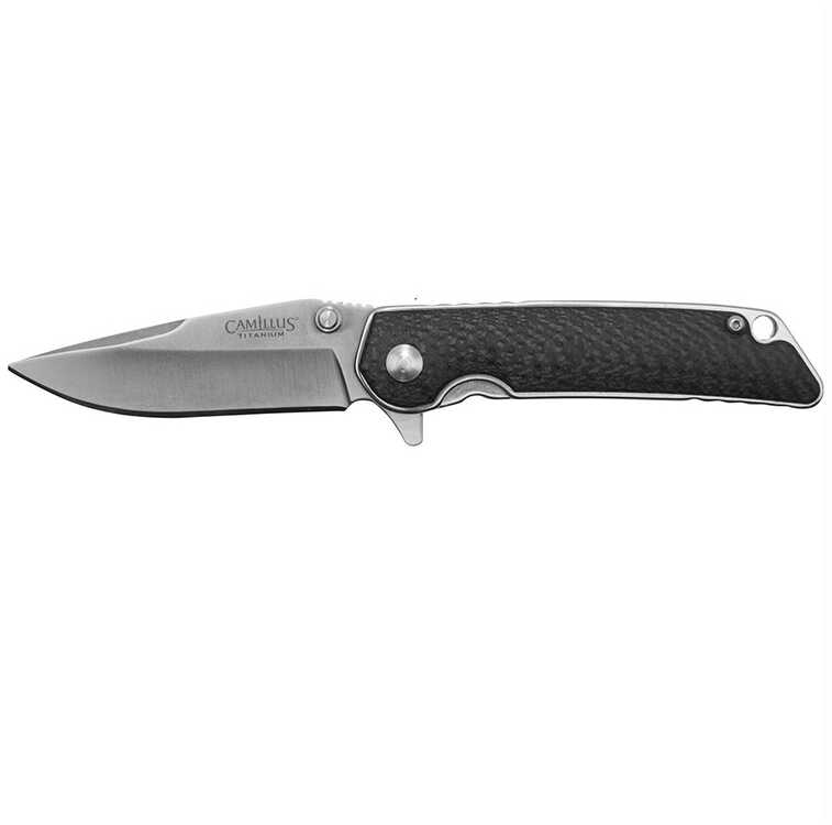 Camillius TRC Folding Knife Plain Edge Black and Silver Carbon Fiber and Stainless Steel Handle Satin Finish Silver 3.75