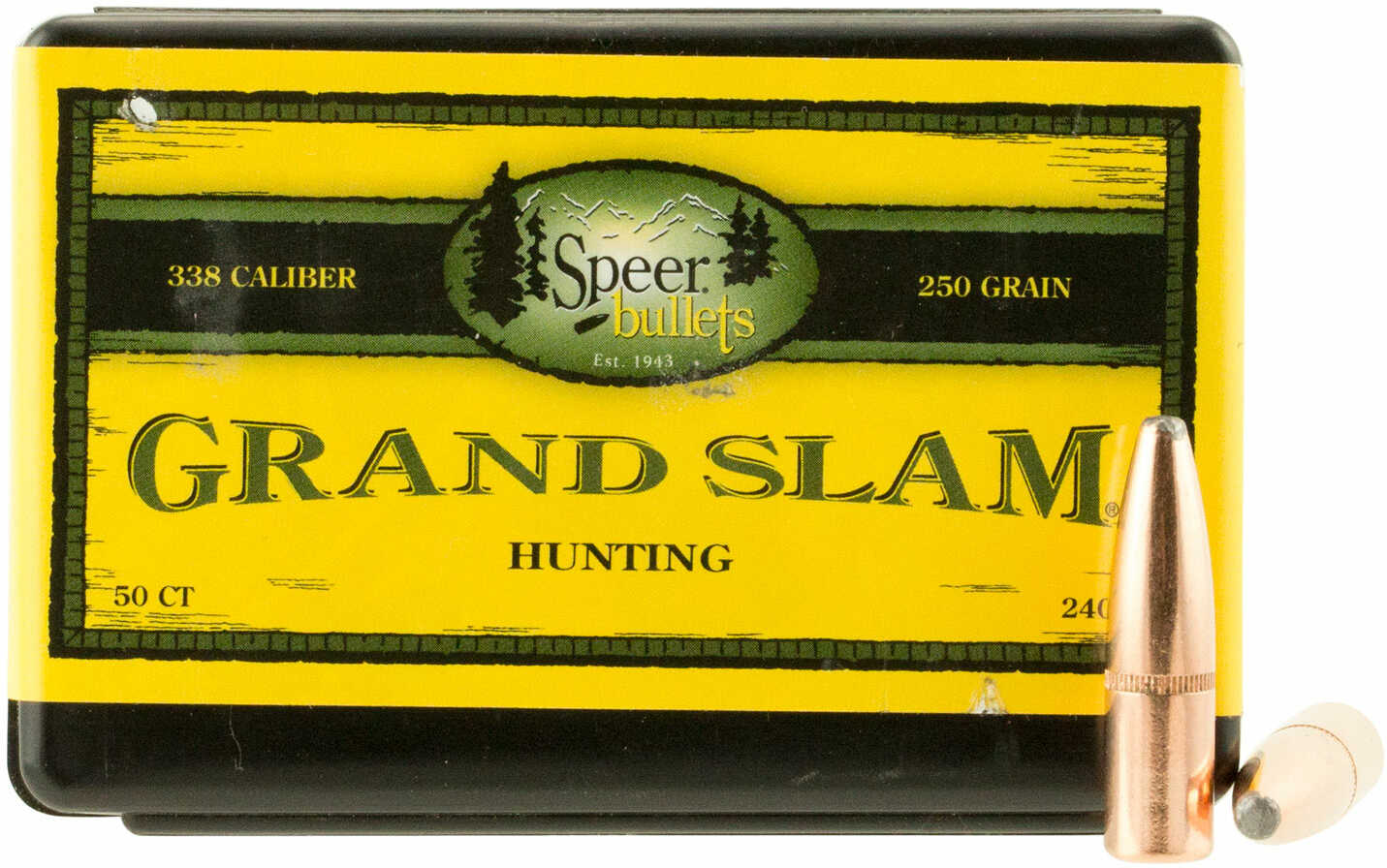 Speer 338 Caliber 250 Grain Grand Slam Protected Point Bullet 50/Box Md: 2408