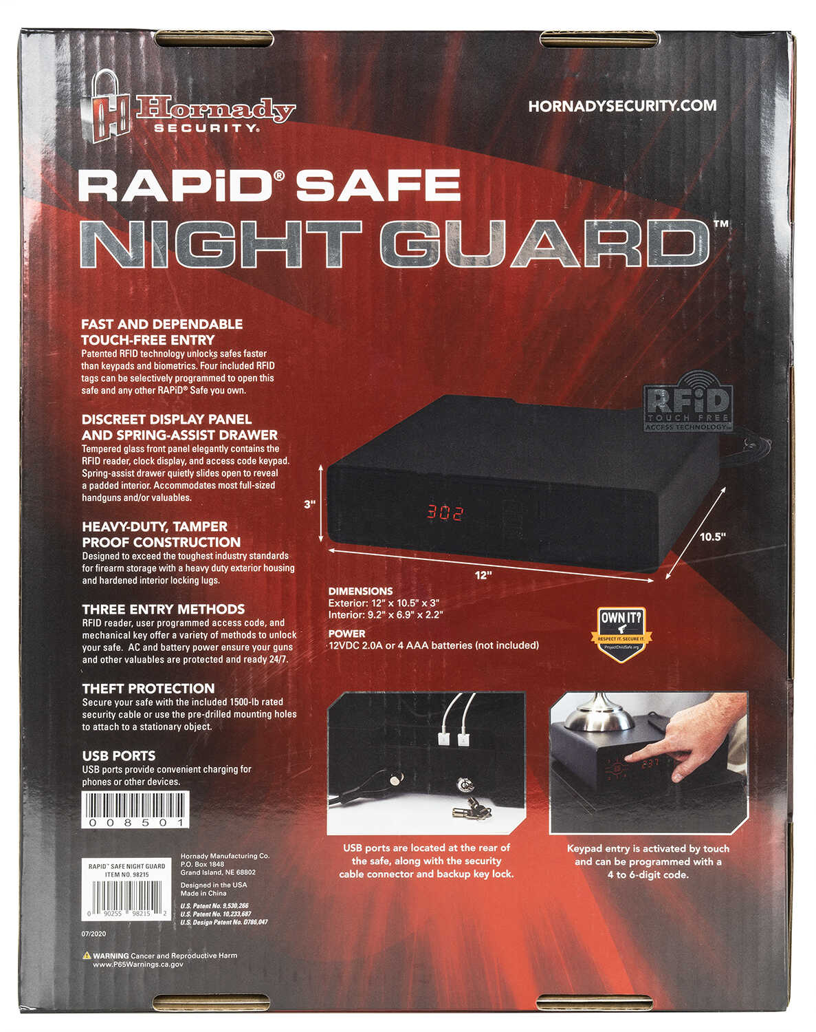 Hornady 98215 Rapid Safe Night Guard RFID,Access Code,Key Black