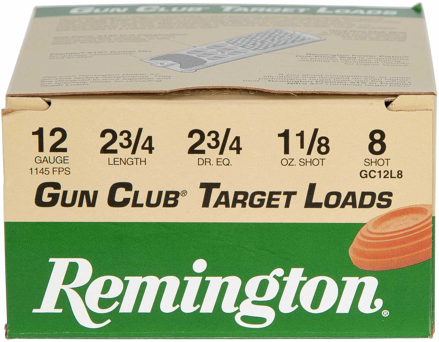 Remington Gun Club Target Load 12 Ga 2 3/4" Dr 1/8 Oz #8 1145 Fps - 25/Box
