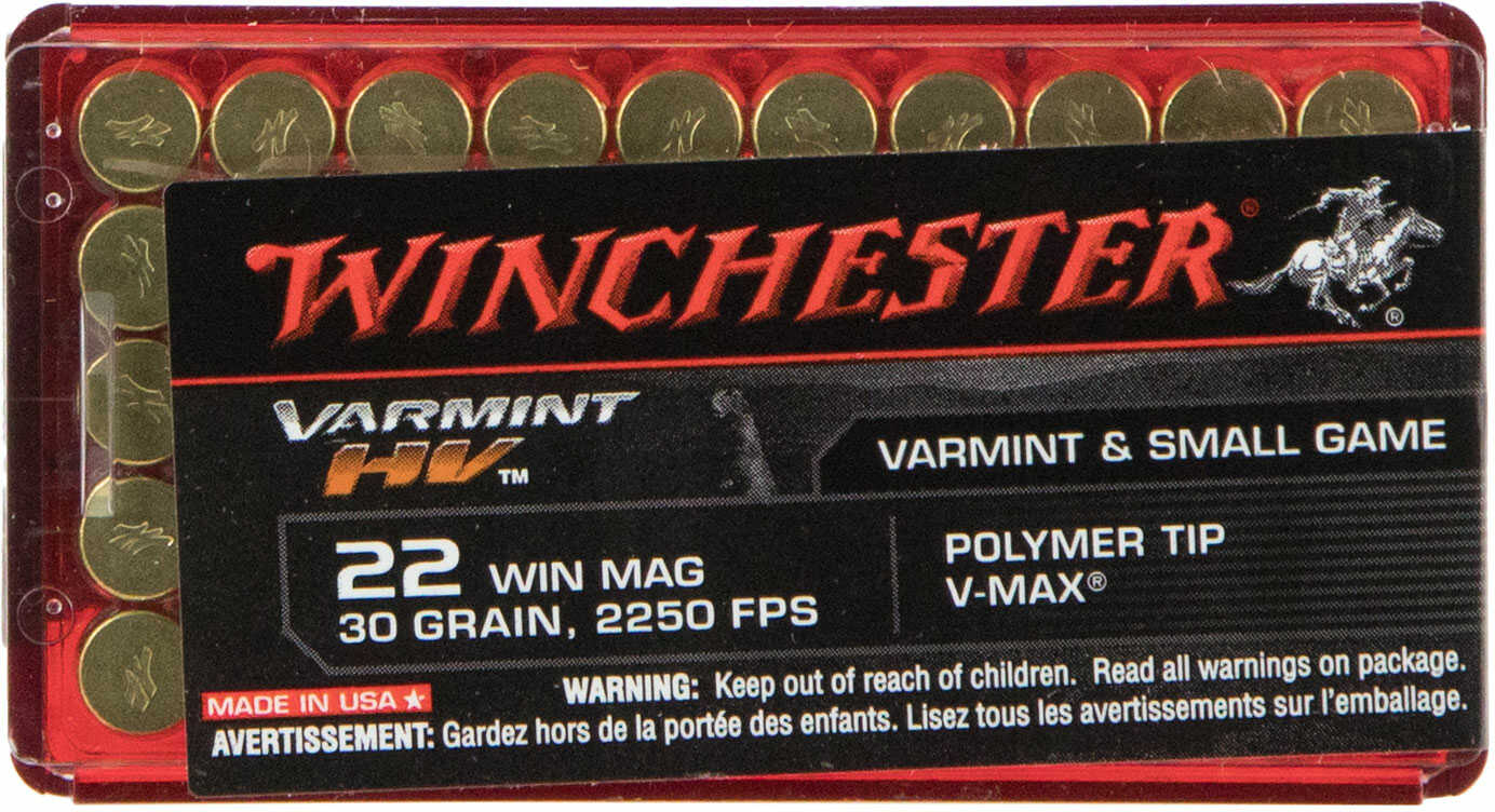 Winchester Varmint HV Rimfire Ammo 22 Mag 30 gr. V-Max 50 rd. Model: S22M2PT