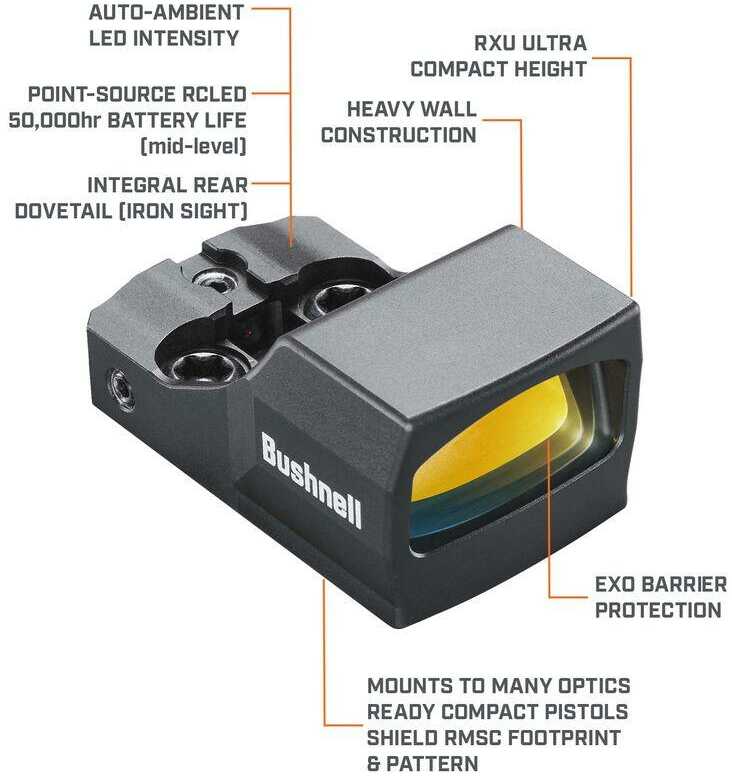 Bushnell RXU200 RXU 200 Reflex Black 1X21mm, 6 MOA Red Dot Reticle, Fits Glock 43/S&W Shield/Springfield Hellcat