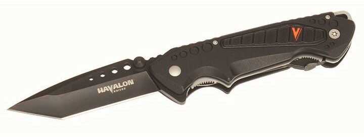 Havalon EXP Dual Folding Knife 3 1/16" AUS-8 Stainless Tanto Blade with Black Ti Finish and Piranta 60A Fiberglass