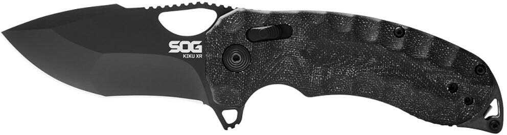 SOG Knives & Tools Kiku XR Folding Knife 3.03" Tanto Point Straight Edge Linen Micarta Handle Cryo CTS XHP Steel Black a