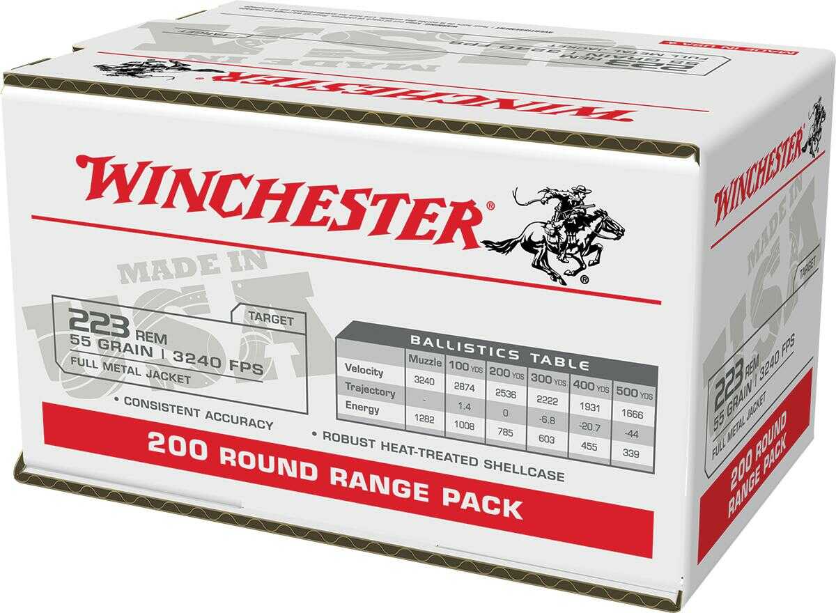 Winchester Ammo W223200 USA 223 Rem 55 Gr Full Metal Jacket (FMJ) 200 Round Box (Value Pack)