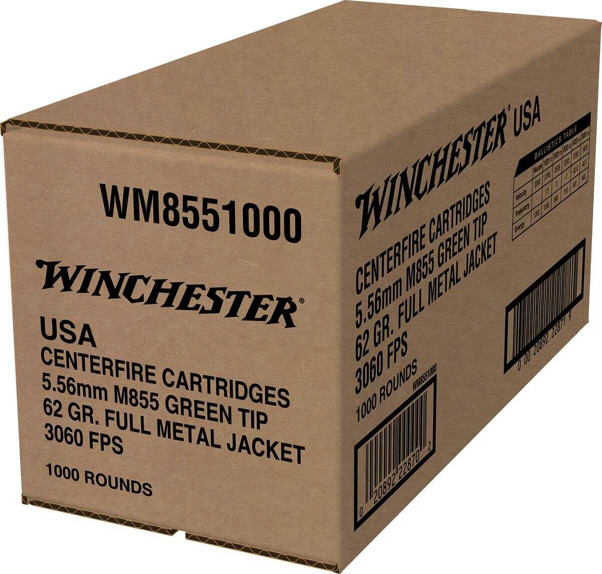 5.56mm Nato 62 Grain FMJ 1000 Rounds Winchester Ammunition