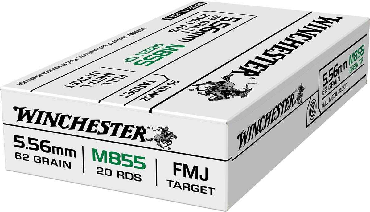 Winchester USA Lake City M855 Green Tip Rifle Ammunition 5.56mm 62Gr FMJ 3060 Fps 20/ct