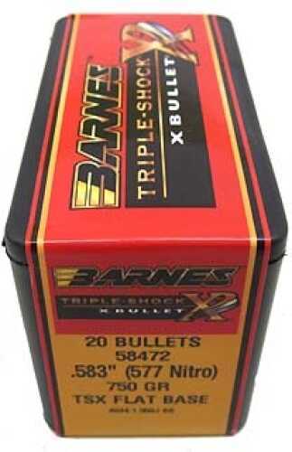 Barnes .584 Caliber 577 Nitro 750 Grain Triple Shock Flat Base Bullets 20 Per Box Md: 58472