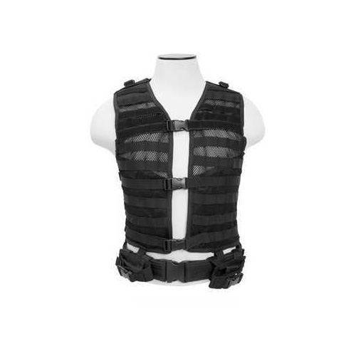 NCSTAR Modular Vest Nylon Black Size Medium- 2XL Fully Adjustable PALS/ MOLLE Webbing Includes Pistol Belt with Two Acce
