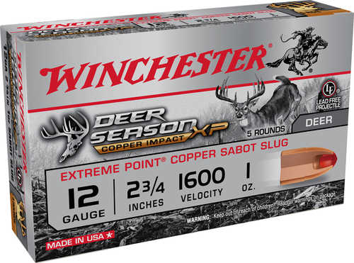 12 Gauge 2-3/4" Copper Slug  1oz 5 Rounds Winchester Shotgun Ammunition