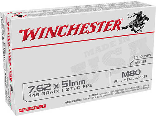 7.62 NATO 149 Grain Full Metal Jacket 20 Rounds Winchester Ammunition