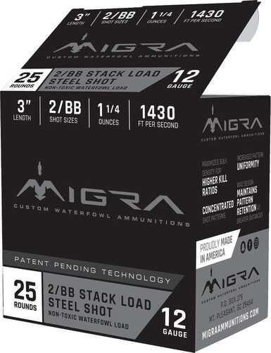 Migra Waterfowl Steel Shot Shotshell 12 Ga 3" 1-1/4 Oz 1430 Fps #2-BB 25/ct
